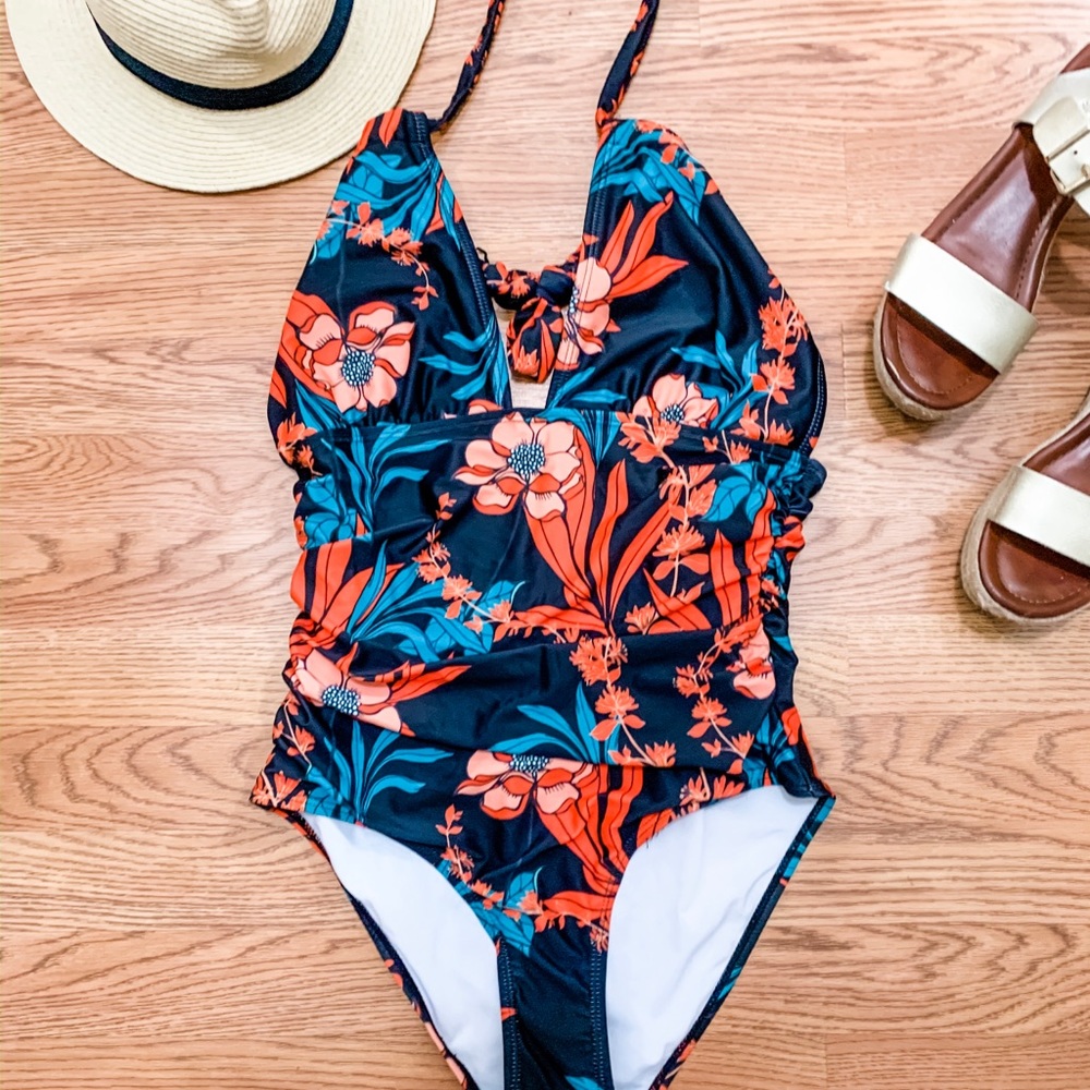 Tropical Printed One-Piece Bathing Suit (2-Ways)
